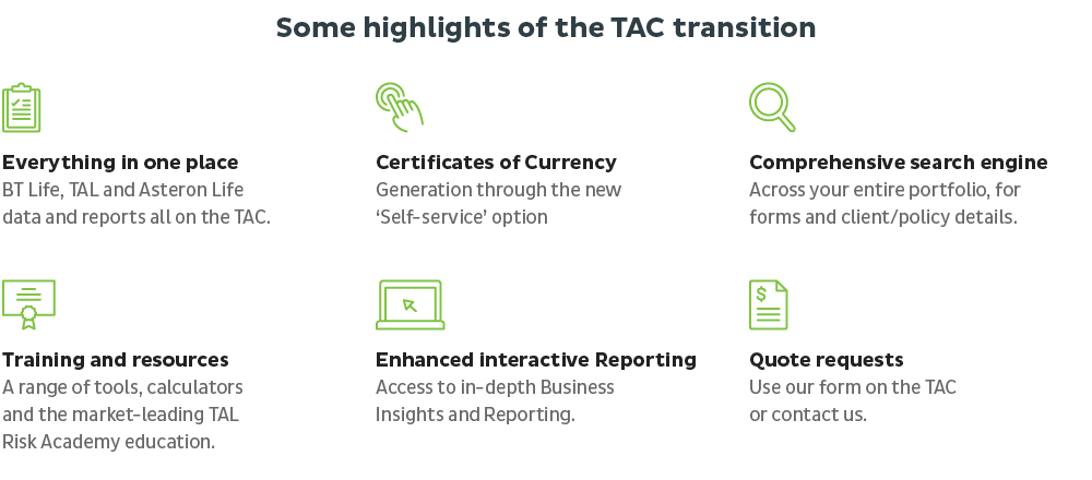 Some highlights of the TAC transition